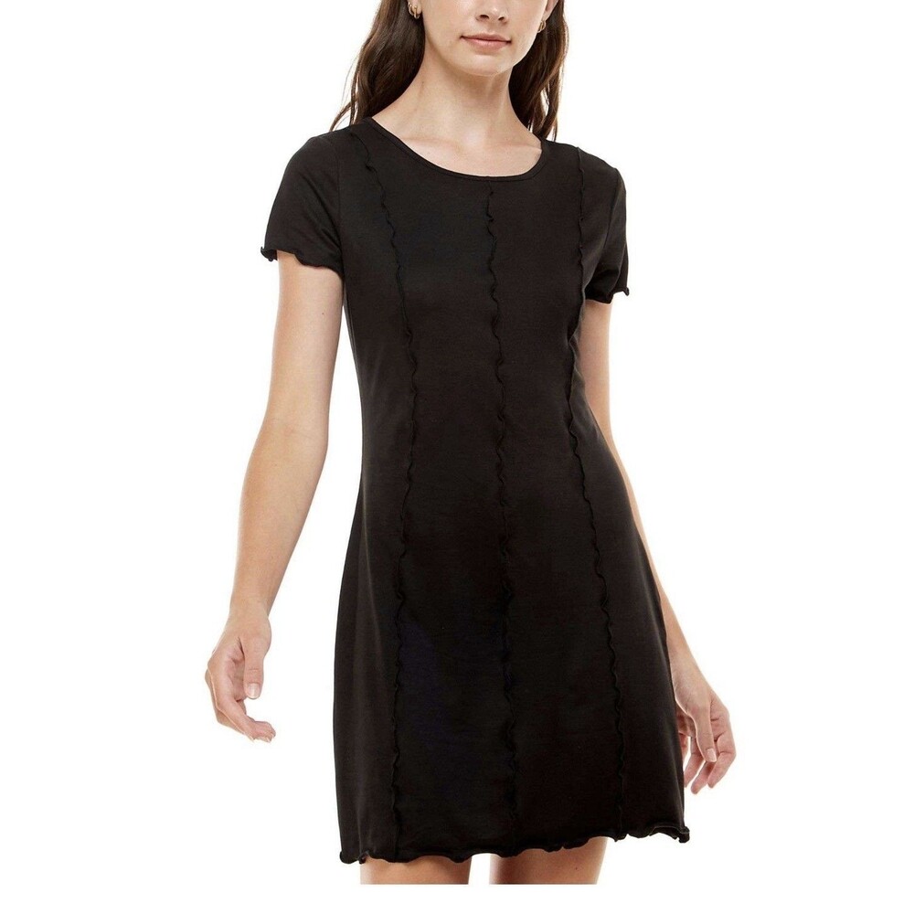 ULTRA FLIRT Womens Medium Stretch Short Sleeve Scoop Neck Short Shift Dress Seam